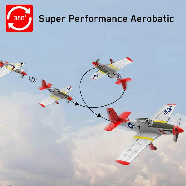 VOLANTEXRC P-51 Mustang 2.4G 5CH Remote Control Warbird 750MM Red with One Key U-Turn Function (768-1) - EXHOBBY