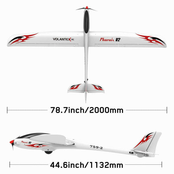 Phoenix V2 5 Channel Glider with 2 Meter Wingspan and Super Slim Streamline Plastic Fuselage (759-2) PNP.